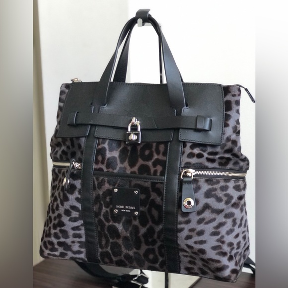 Rare Real Calf Hair Grey/Black Cheetah Print Jetsetter Backpack - Henri Bendel - Picture 3 of 12